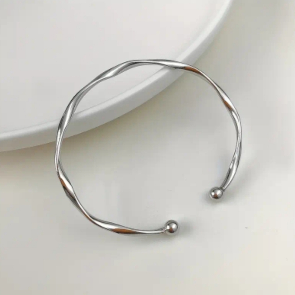 Silver Minimalist Curve Wave Cuff Bracelet